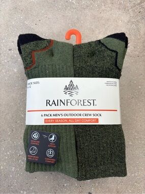 RAINFOREST Men's Outdoor Crew Socks - Olive Green with Black Accents (6 Pack)